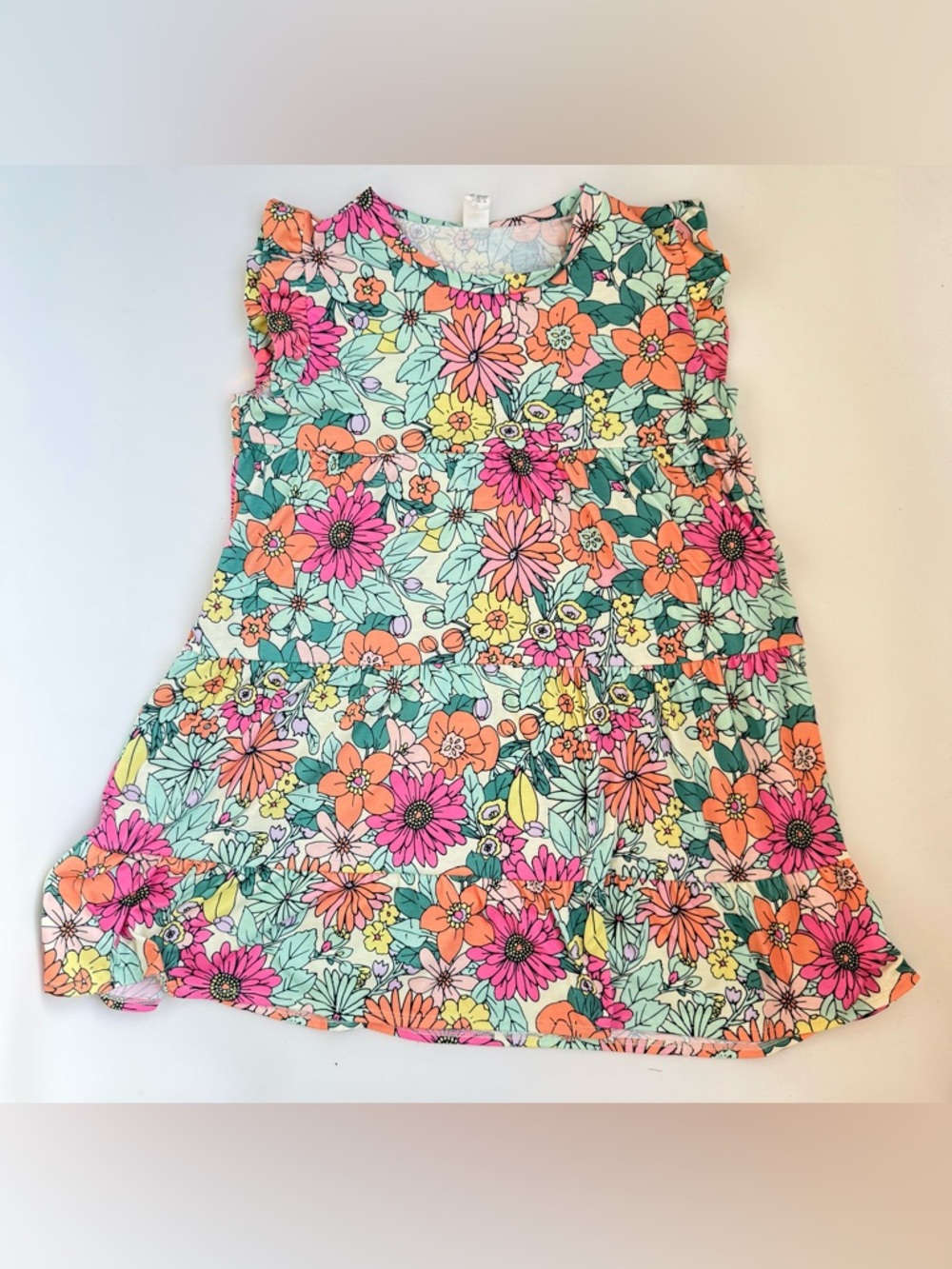 7th Ray Mod Floral Tiered Babydoll Mini Dress Stretch Size Large Made In USA